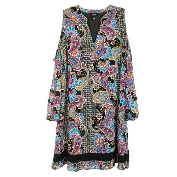 KAREN KANE A-line Dress Long Sheer Sleeves Cold Shoulder Paisley Women's size 8 - Picture 1 of 6